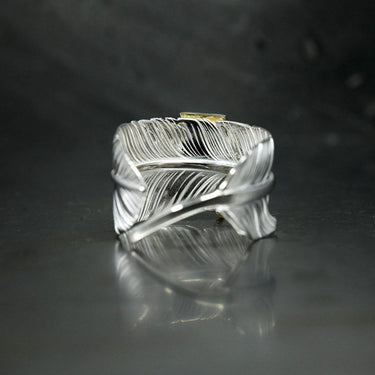L old feather ring/ k18 thunder opal inlay