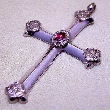 Champagne pink material Cross /S flower metal/pink tourmaline5x7