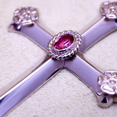 Champagne pink material Cross /S flower metal/pink tourmaline5x7