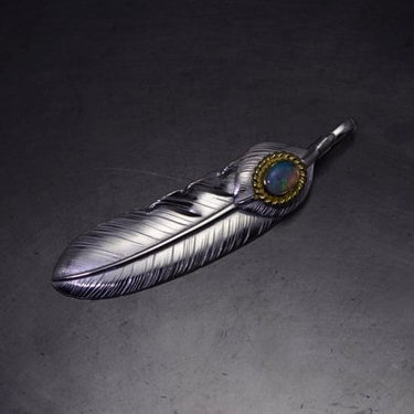 L-size feather 02/heart feather/opal 6x8