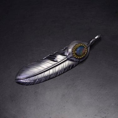 L-size feather 02/heart feather/opal 6x8