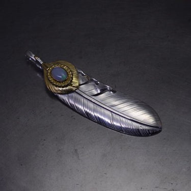 L-size feather 01/K18 heart feather/opal 6x8